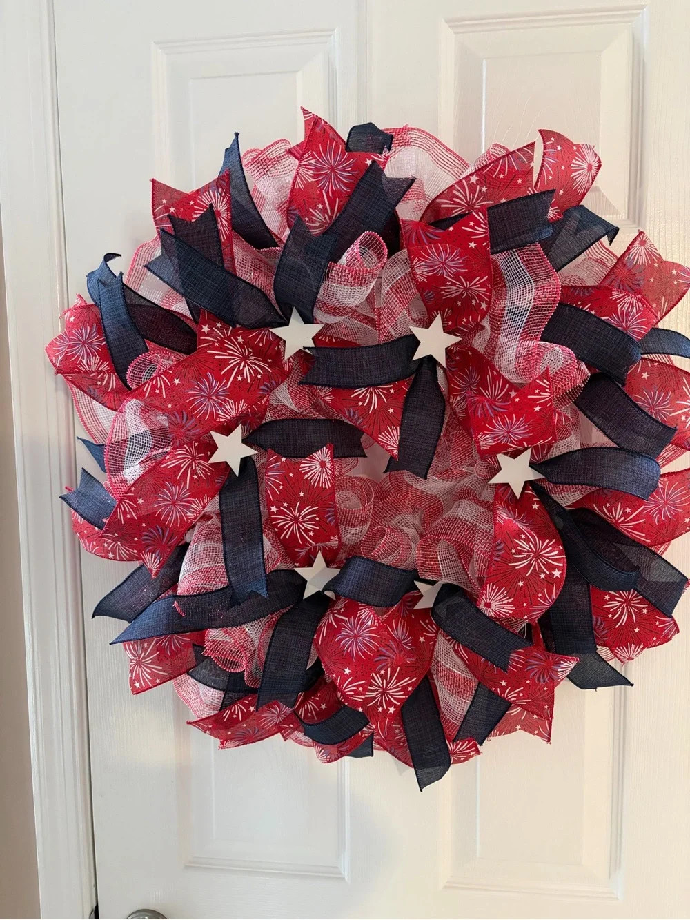 Patriotic Red & Navy Fireworks Holiday Wreath